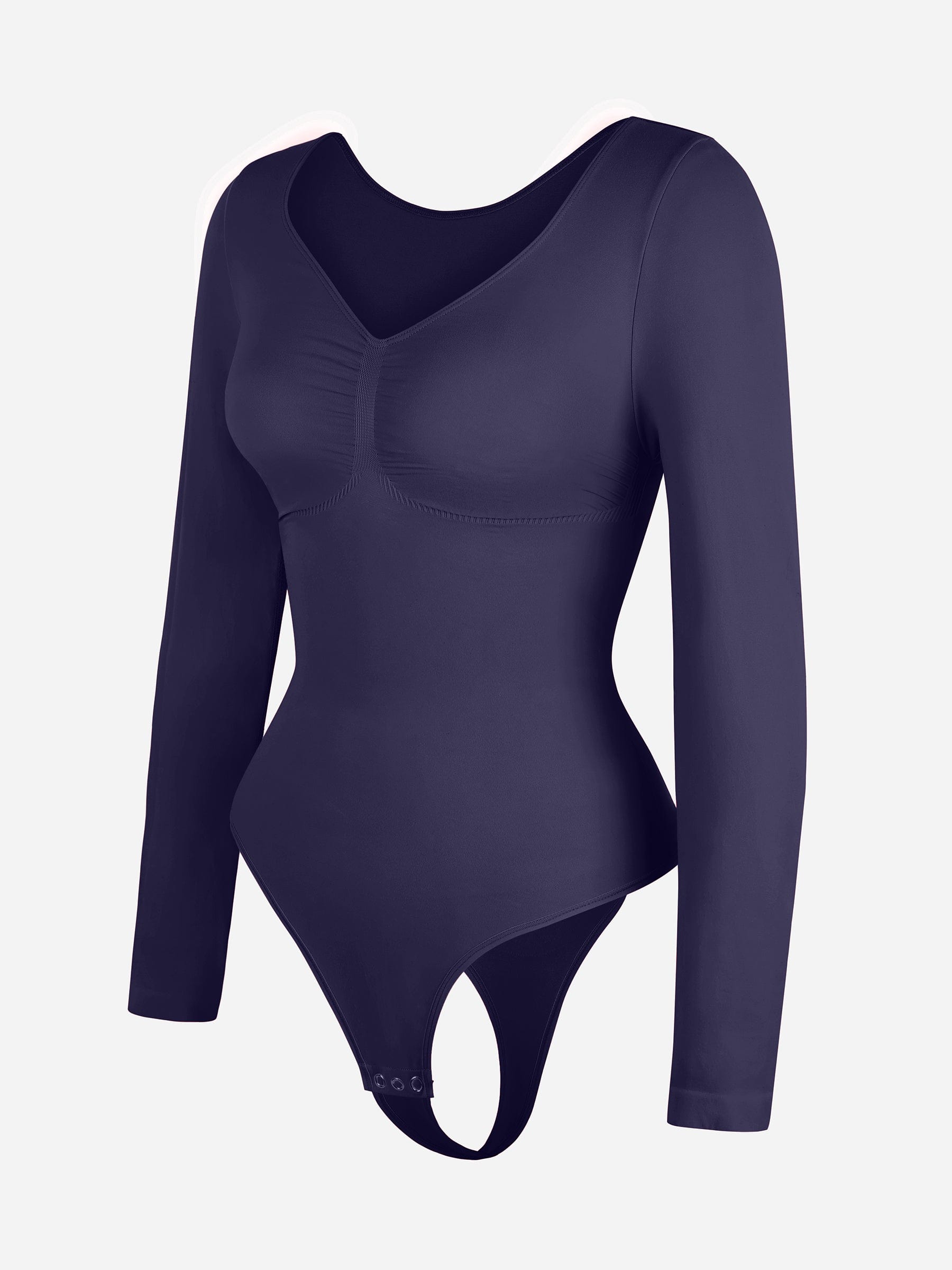 Seamless Long Sleeve Chest Support Thong Bodysuit