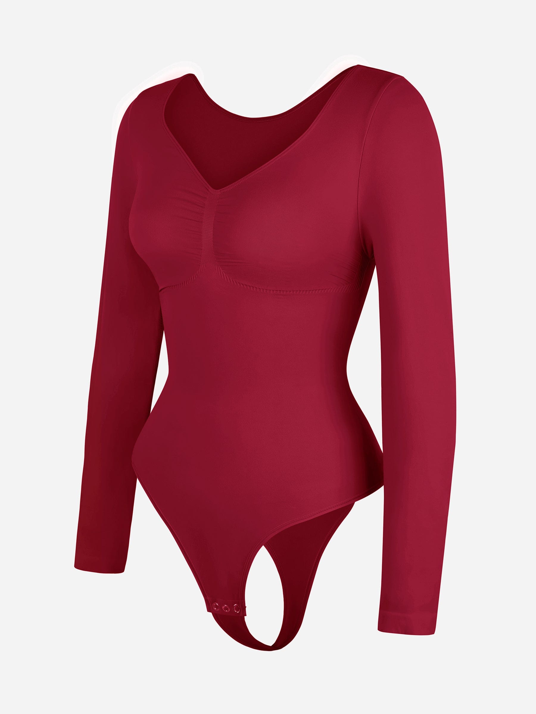 Seamless Long Sleeve Chest Support Thong Bodysuit