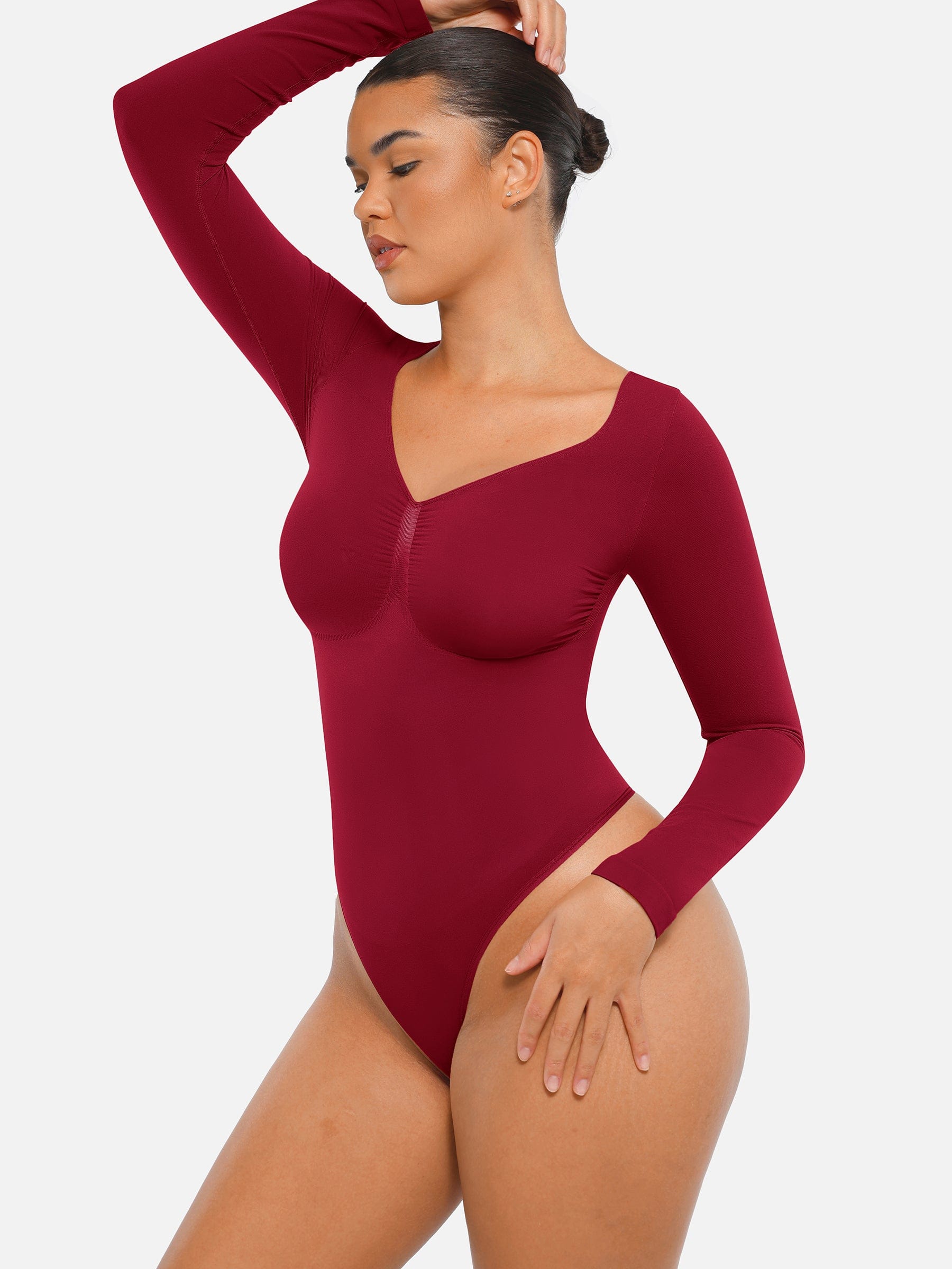 Seamless Long Sleeve Chest Support Thong Bodysuit