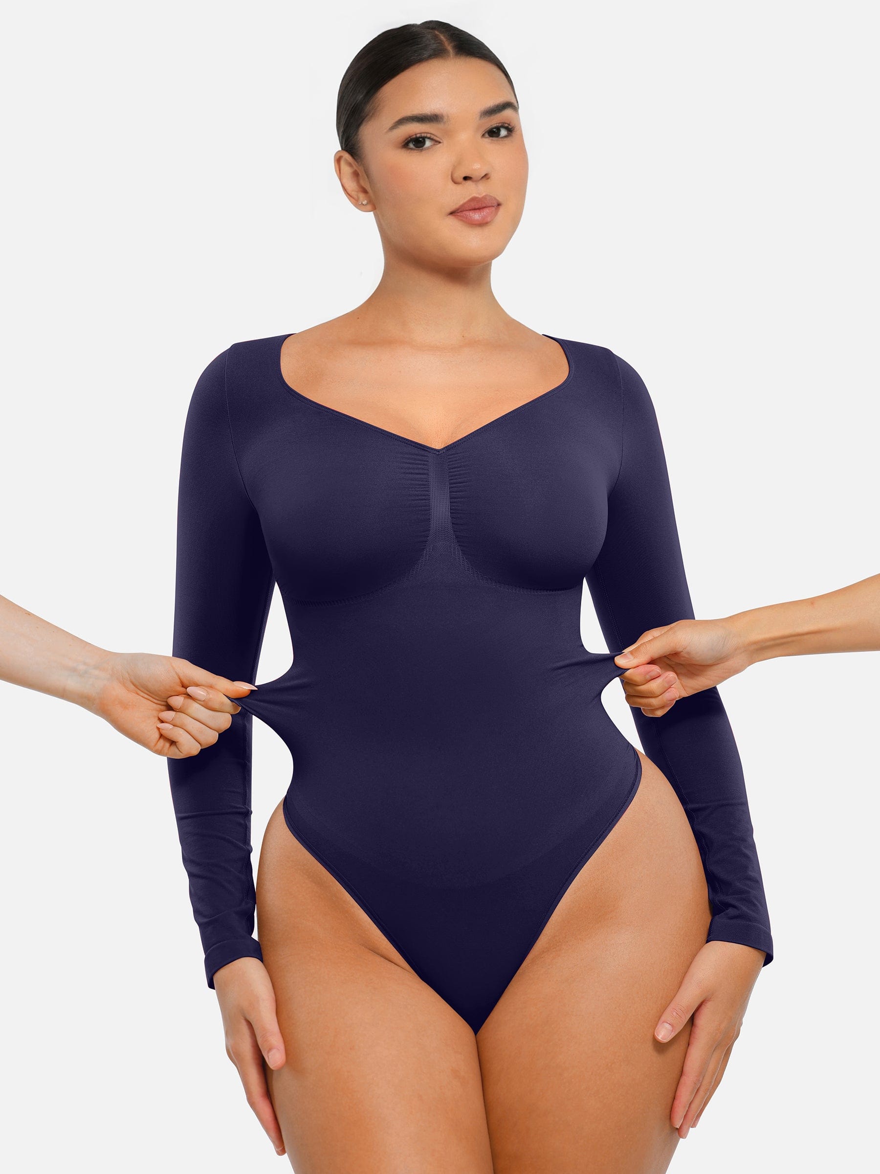 Seamless Long Sleeve Chest Support Thong Bodysuit