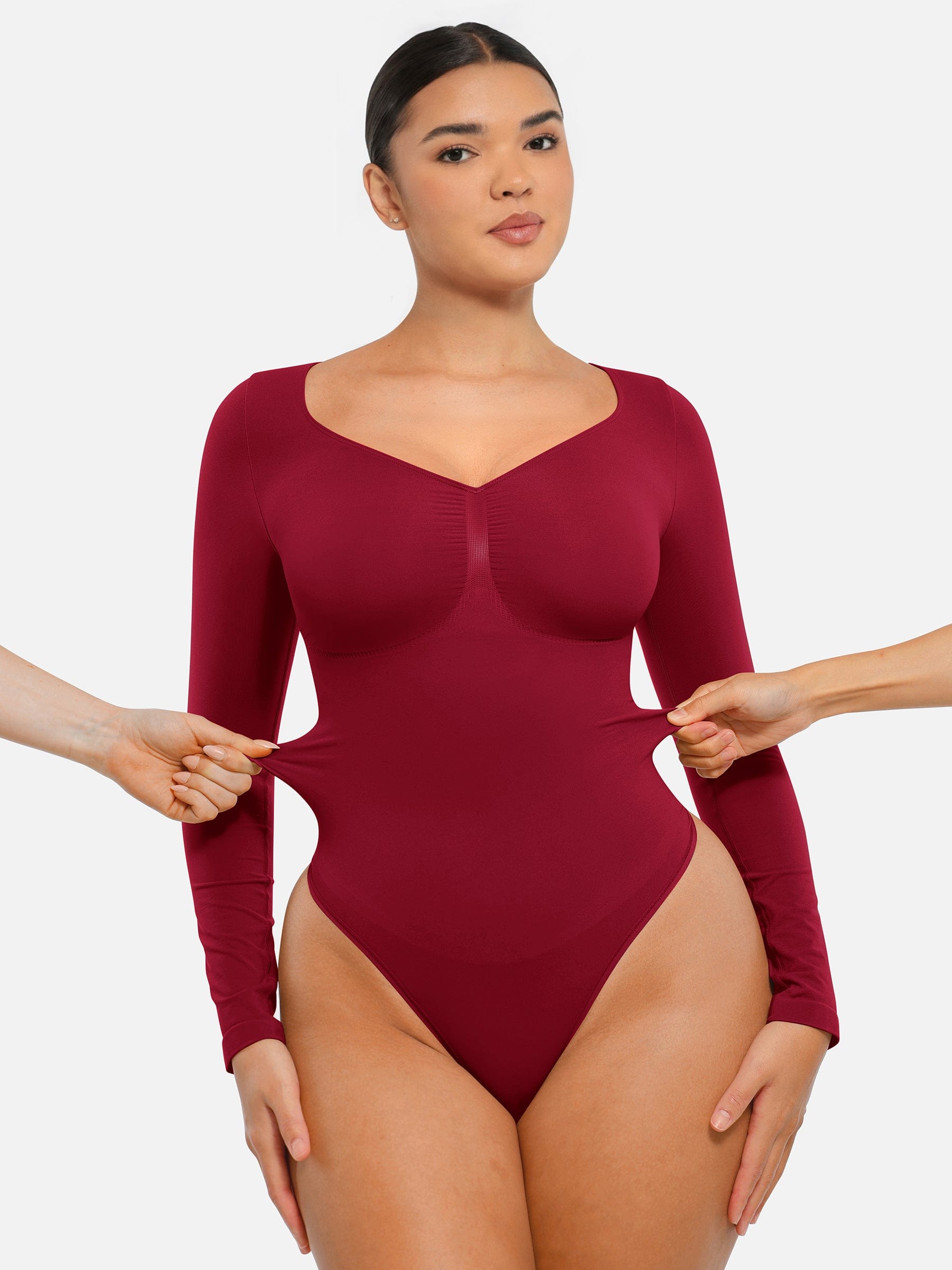 Seamless Long Sleeve Chest Support Thong Bodysuit