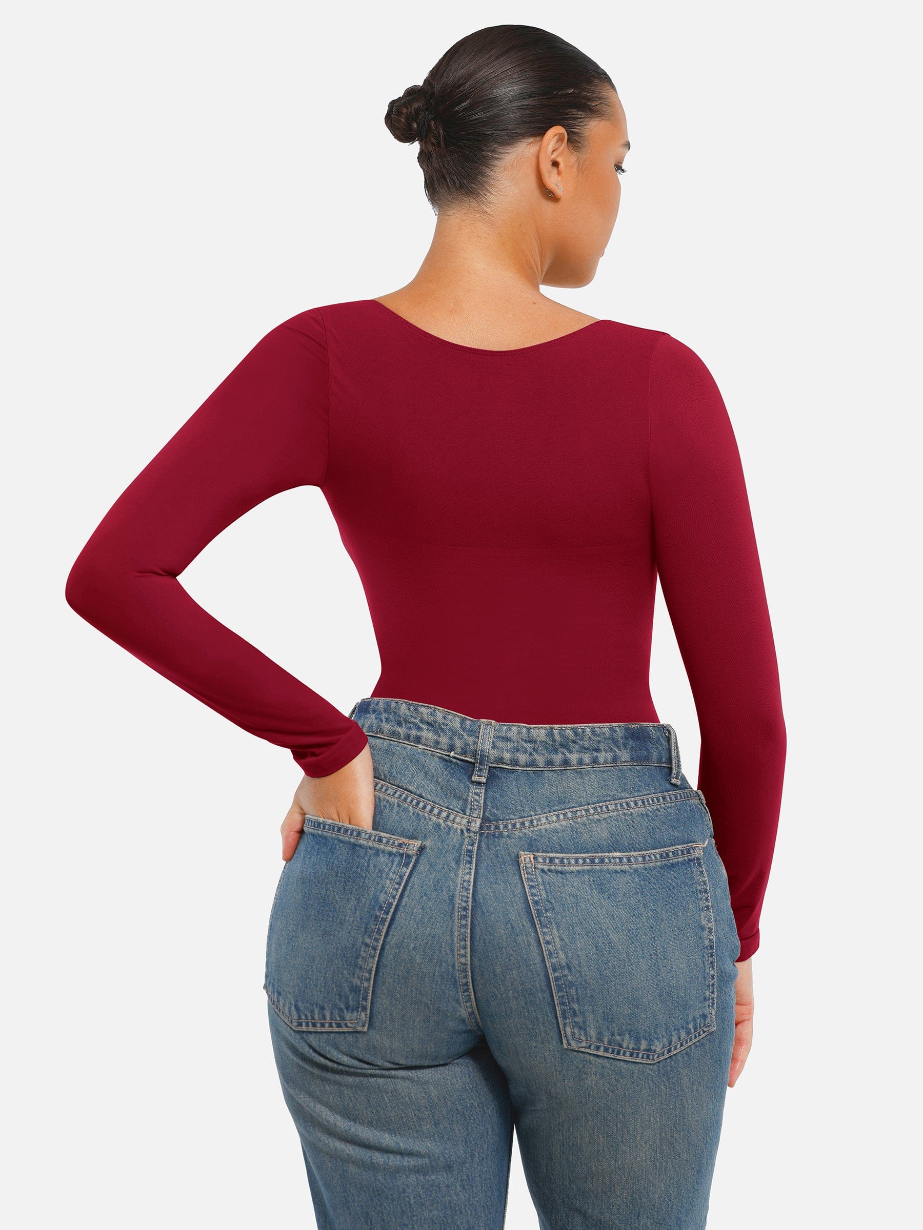 Seamless Long Sleeve Chest Support Thong Bodysuit