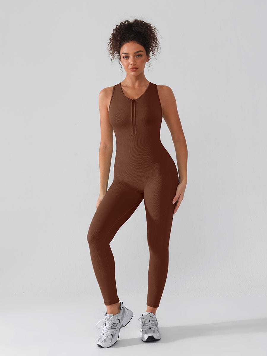 Seamless Zip Front Racerback Shaping Jumpsuit