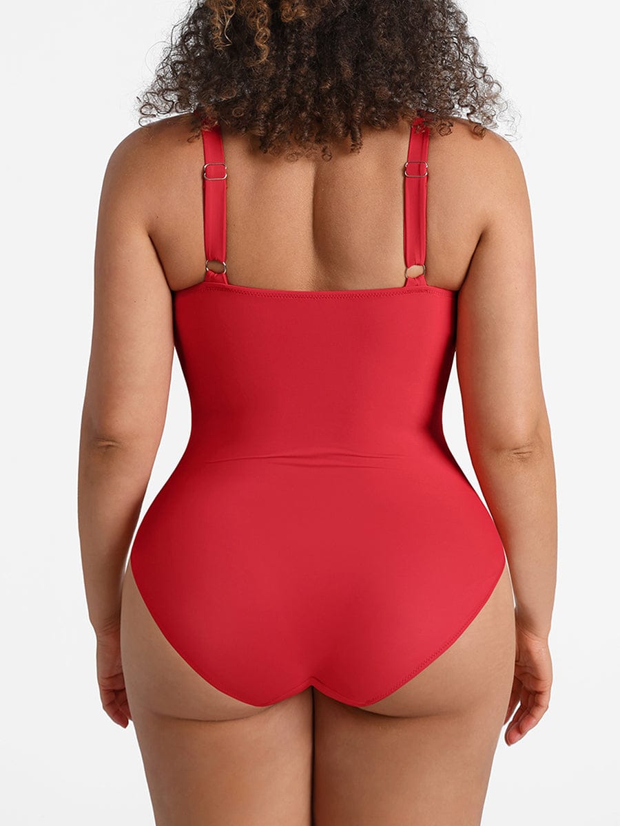 Ruched Mesh Waist-Shaping One-Piece Swimsuit