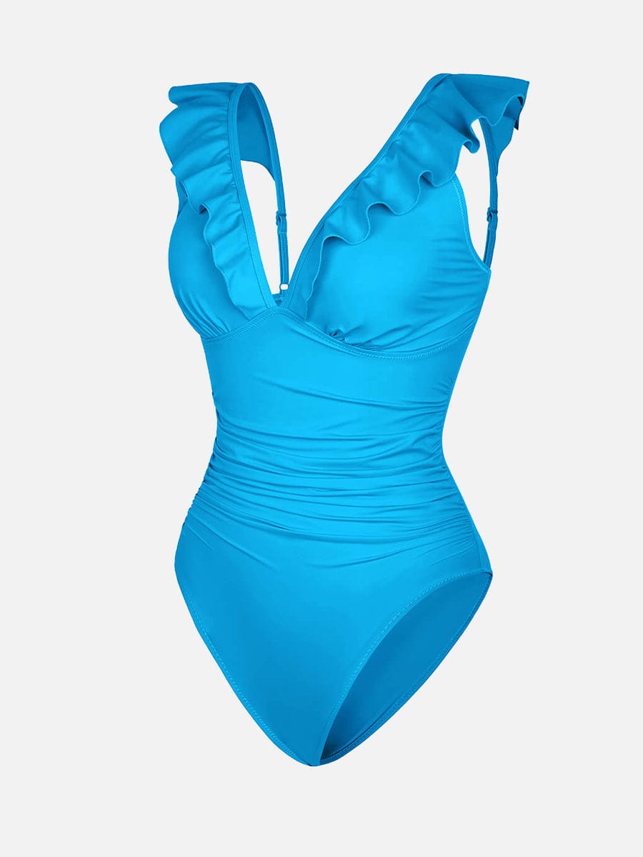 Ruffled V-Neck Lace-Up One-Piece Swimsuit