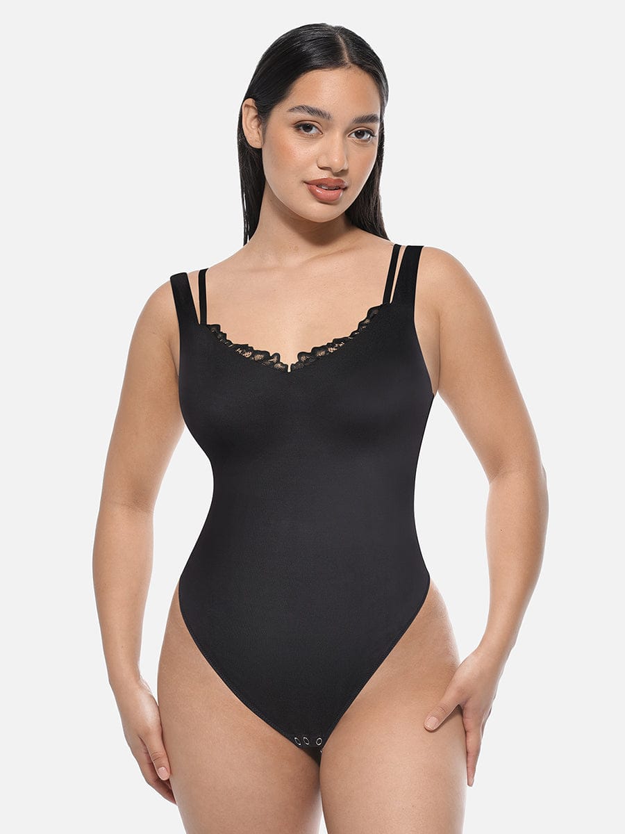 Lace V-Neck T-Back Waist  Bodysuit