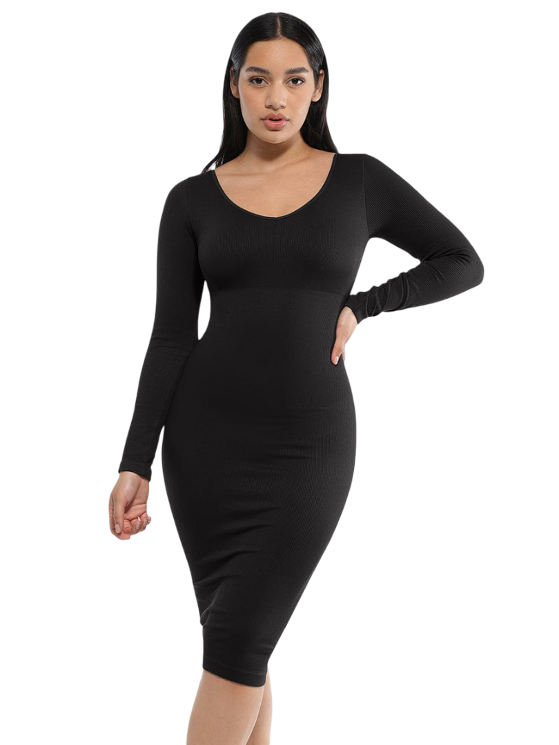 V-Neck Long Sleeve Shaping Dress