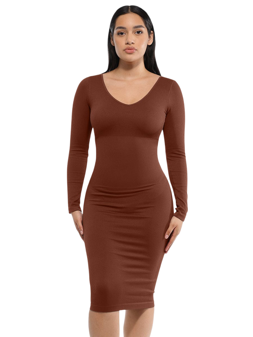 V-Neck Long Sleeve Shaping Dress